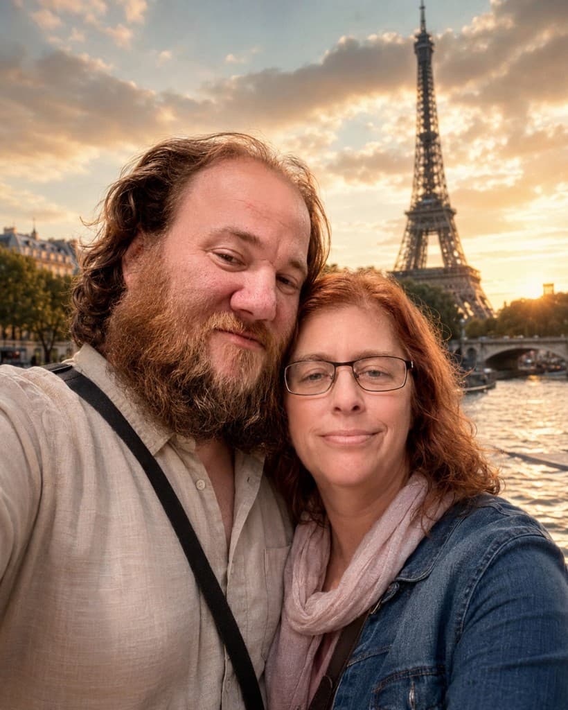 Richard and Megan in Paris at sunset